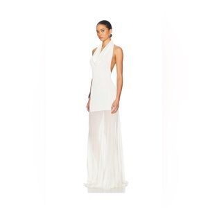 Helsa Jazzlyn Ivory Maxi Dress Halter Sheer Elegant Evening Gown S